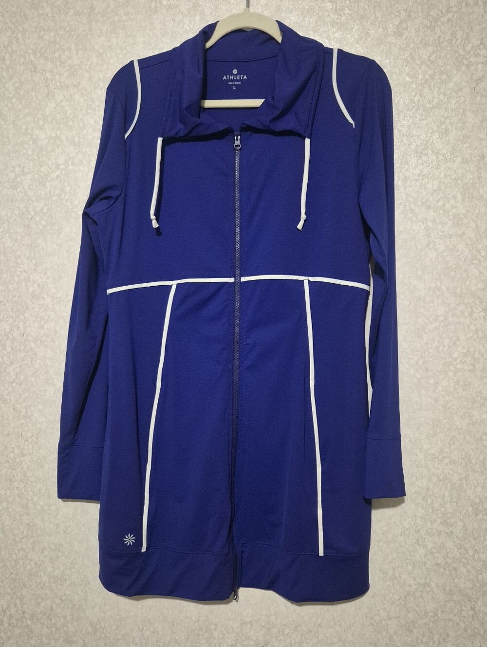 Athleta Spinnaker Sun Track- Long Zip Hooded Active Jacket -Royal- Blue-L